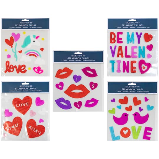 Double Sided Valentine's Day Gel Window Clings, 5ct.